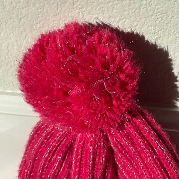 Girls Size 4-16 Pink Beanie Pom Pom Sparkly Pullover Cable Knit Acrylic Blend - Picture 3 of 6
